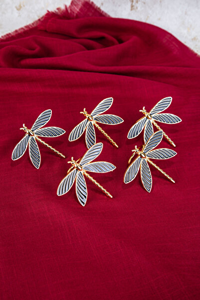ARGKRİSTAL 6-Piece Dragonfly Napkin - Gold Black and White Ring