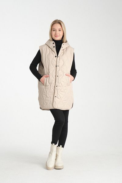 Wise Women's Hooded Oversize Quilted Fabric Chain Patterned Vest