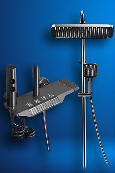 OXYAQUA Piyano 5 Fonksiyonlu Siyah Robot Duş Seti - Piano Tepe Yağmur Duşu ve...