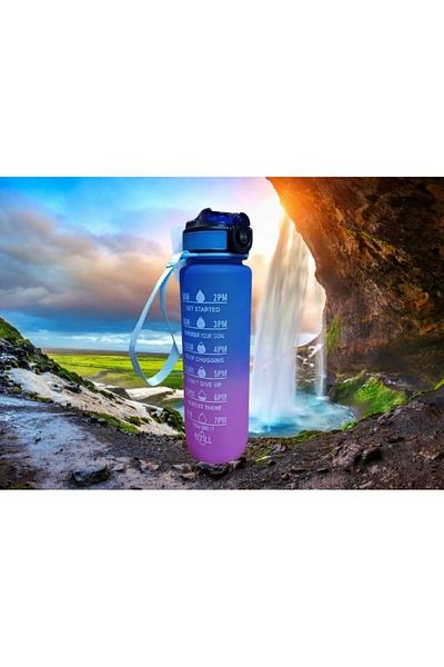 Dükkanönü Purple Blue Lockable Leak Proof Lid Flask with Straw and Motivational Lettering Flask 1 Liter
