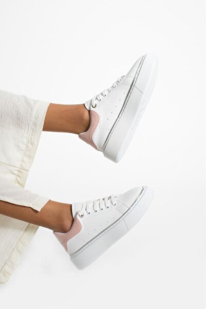 wolk shoes Luster Bağcıklı Kalın Taban Kadın Spor Ayakkabı Pembe Detaylı