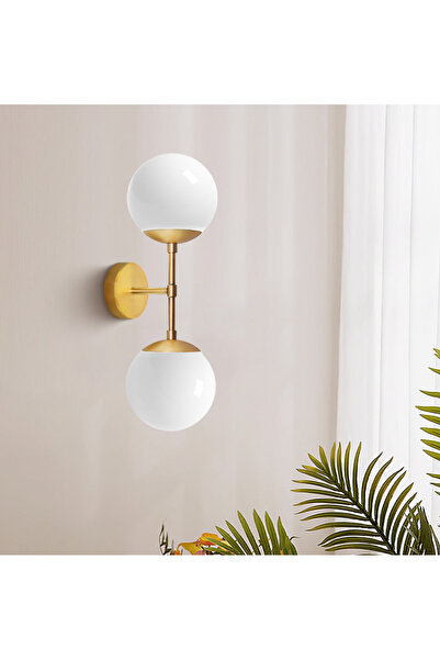 Buiva Modern Tasarım Beyaz Opal Camlı Pilli Aplik Aç Kapa Butonlu Tak Çalıştır Kablosuz Eskitme Gold