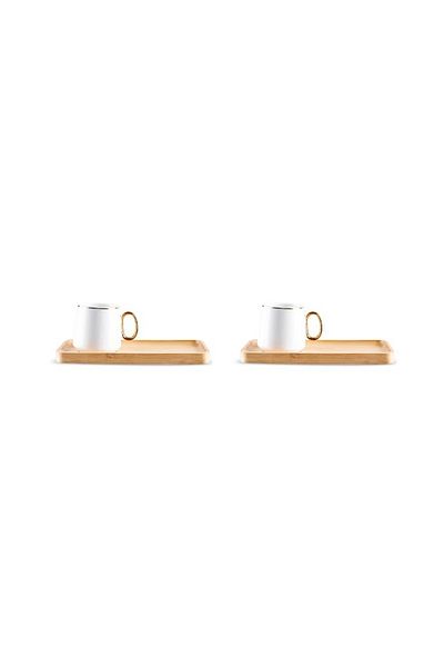 Karaca Island 2-Person Coffee Cup with Bamboo Plate 90 ml