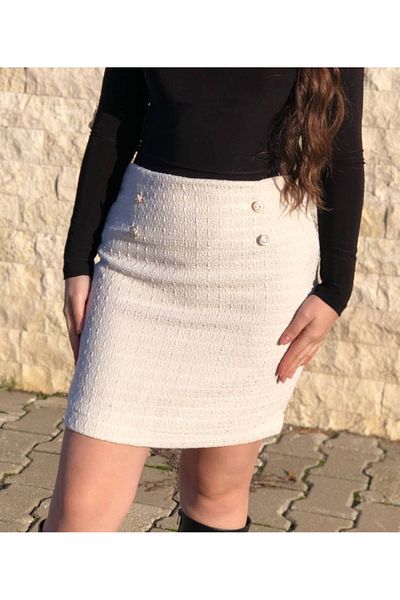 SEVENLINE Women's Gold Buttoned Tweed Skirt