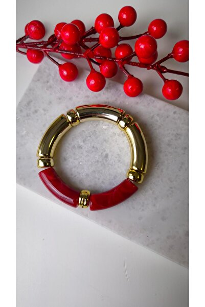 VOBEEYKU سوار مرن بتفاصيل ذهبية عظمية باللون العنابي