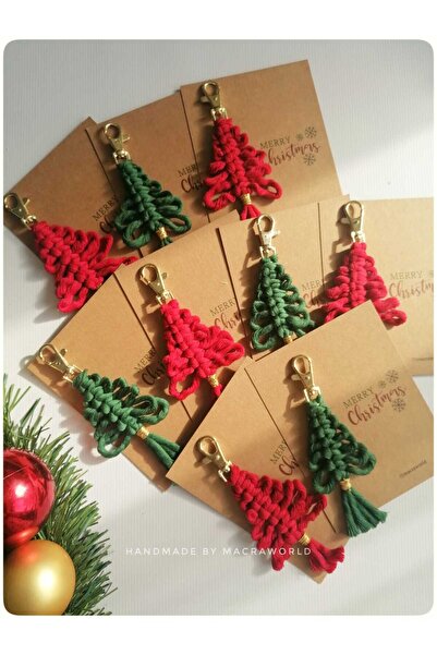 macra world Yılbaşı Temalı Makrome Çam Ağacı Anahtarlık (5 ADET)