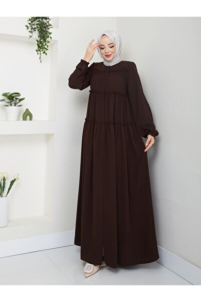 Zeynep Tesettür Üç Kat Model Ferace - Acı Kahve