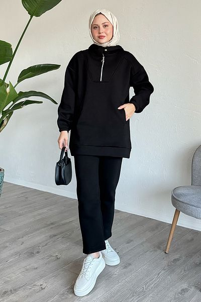 InStyle Μαύρο Σετ - με τσέπη και μισό φερμουάρ