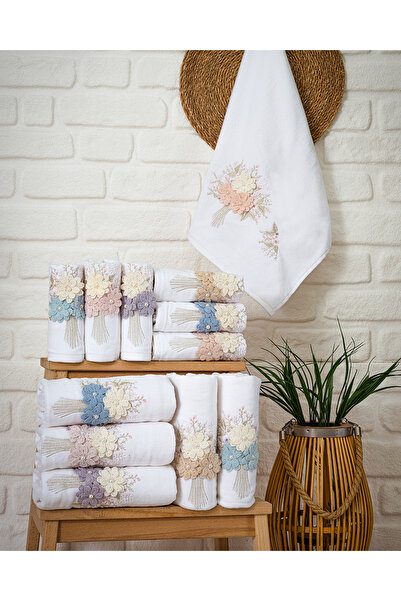 Hazangülü Buldan Üretim Dowry Embroidered Bouquet Velvet 6-Piece Hand/Face To...