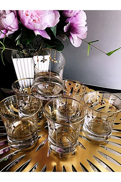 DECOSTYLE Gold Lale taşlı su bardağı 6 adet