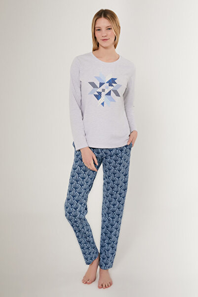 Arnetta Kadın Gri Uzun Kol Pijama Takım