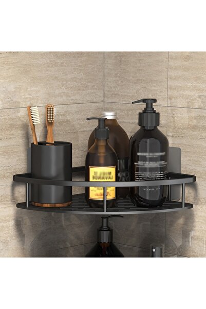 Choice رف تخزين الحمام الأسود بدون أرفف مثقاب مثبت على الحائط وحامل دش للشامب...