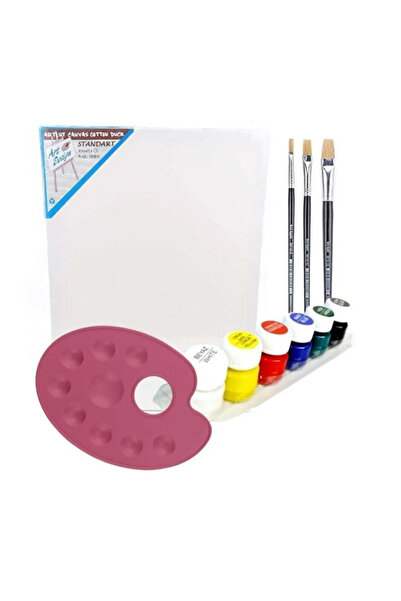 everart 35x50 Cm Resim Tuvali Boyama Başlangıç Seti - Akrilik Boya Fırça Pale...
