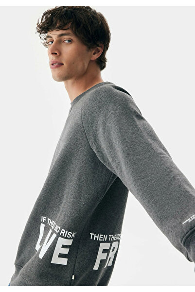 Ltb Slogan Crew Neck Dark Gray Sweatshirt