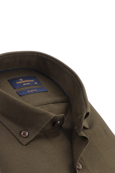 Daniel Bessi Slim Fit Uzun Kollu Haki Armürlü Erkek Gömlek 506-167-24