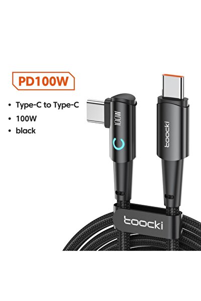 Toocki كابل USB-C إلى USB-C بطول متر واحد، أسود اللون، بقدرة 100 واط، بزاوية ...