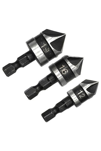 Choice Hexagon Handle 3pc Black Set 3pc Hexagonal Shank 90 Degree Black Five Blade Chamferer 12/16/19mm Cou