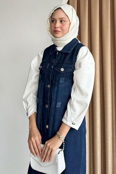 InStyle Vestă de blugi albastru închis cu detalii învechite