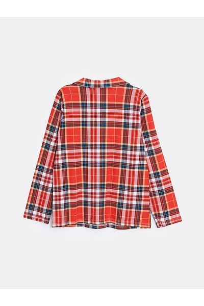 LC Waikiki Lcw Dream Red Shirt Collar Plaid Long Sleeve Girls Pajamas Set