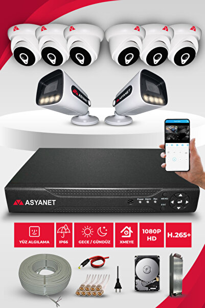 asyanet 8 Kameralı 6 İç 2 Dış Ortam Kamera Seti 500 Gb Hdd Full Hd Gece Görüş...