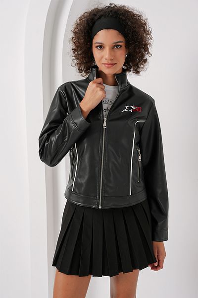 Bigdart 1041 Kunstlederjacke mit Stehkragen – Schwarz