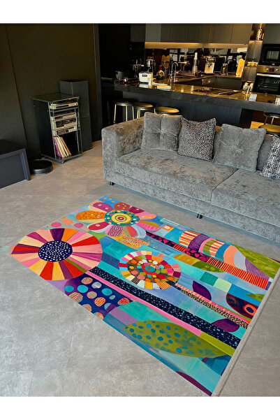 Rugs Modern Halı Aynur Koleksiyonu Çok Renkli Soyut Çiçekler Detaylı Dokuma T...