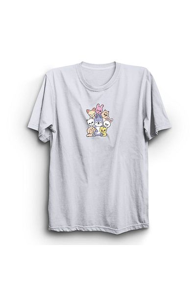 fame-stoned Stray Kids Skzoo Character Printed Unisex 100% βαμβακερό λευκό μπλουζάκι