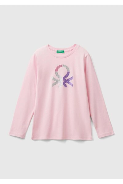 United Colors of Benetton Tricou cu mânecă lungă pentru fete, roz deschis, cu...