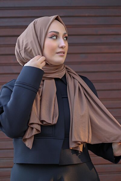 SAYRA Γυναικείο σάλι ανοιχτό καφέ μονόχρωμο χτενισμένο βαμβακερό σάλι Syr003