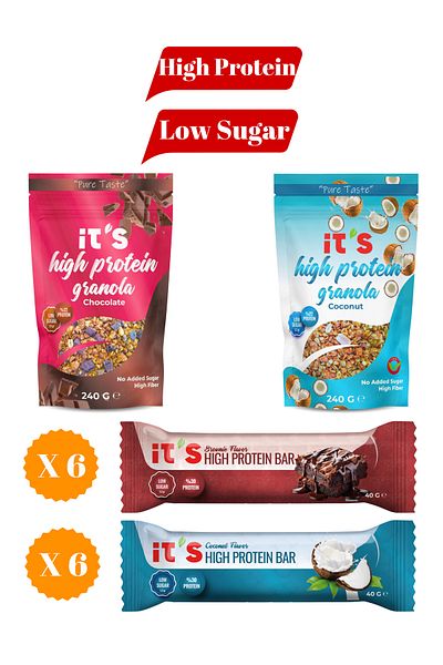 it's Protein Mix Pack - High Protein Bar 40 g X 12 Pieces (2 Types) - High Protein Granola (2 Types)
