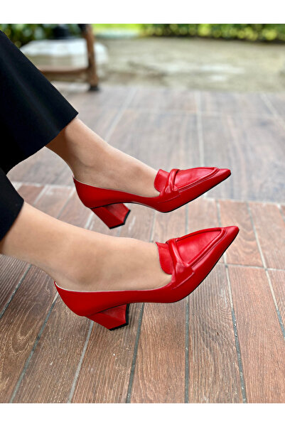 D&A İzland Shoes Kadın Yeni Tasarım Hakiki Derili Kırmızı Renk Topuklu Ayakkabı