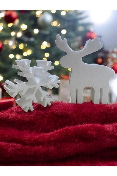 DenizYalıtım Christmas Ornament Snowflake and Deer - Styrofoam Eps 6cm 20cm Length Set
