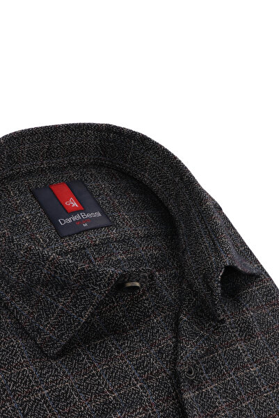 Daniel Bessi Klasik Kesim Uzun Kollu Gri Kareli Kışlık Erkek Gömlek 460-027-24