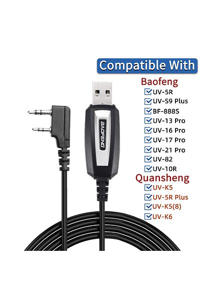 BAOFENG Black Usb Programming Cable With Cd For Uv-5r 82 888s Uv-s9plus Uv-13 16 17 21 Pro Quansheng