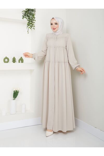 Zeynep Tesettür Üç Kat Model Ferace - Krem
