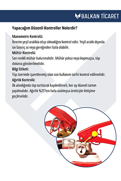 Balkan Ticaret Yangın Söndürme Tüpü 6 Kg Tozlu 4 Yıllık Ruhsata Uygun (Askı Aparatı, Levha, Talimat)