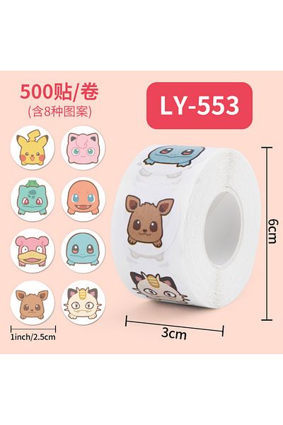 Choice Multi 500pcs Anime Cute Pokemon Stickers Kawaii Pikachu Charizard Round Seal Stickers Rolls Stickers