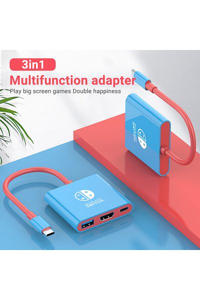 Choice Blue And Red Portable Nintendo Switch Docking Station Type-c Hub With Hdmi And Usb 3.0 Perfect For T