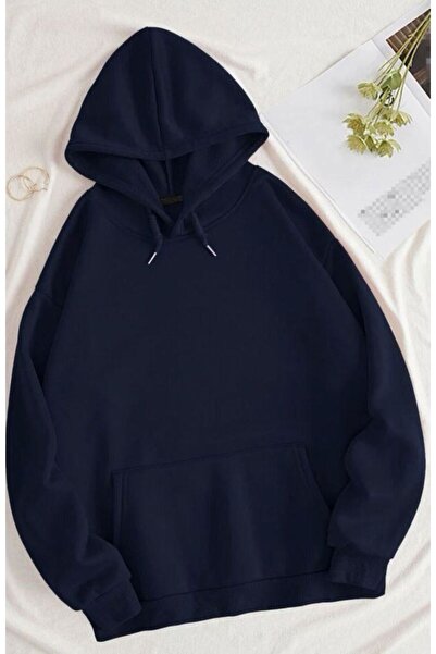 FİTGO Синій унісекс-светр з капюшоном і кишенями-кенгуру