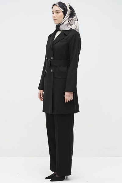 Tuğba Black Leather Belted Pants