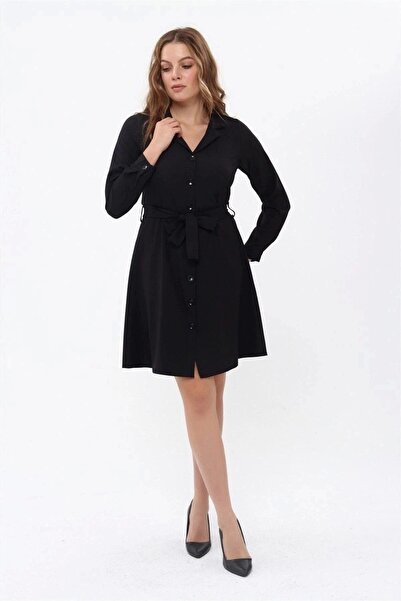 Genel Markalar Apsen Kadın boydan Düğmeli Kuşak Bağlama Detaylı Mevsimlik kısa Elbise 4462-95