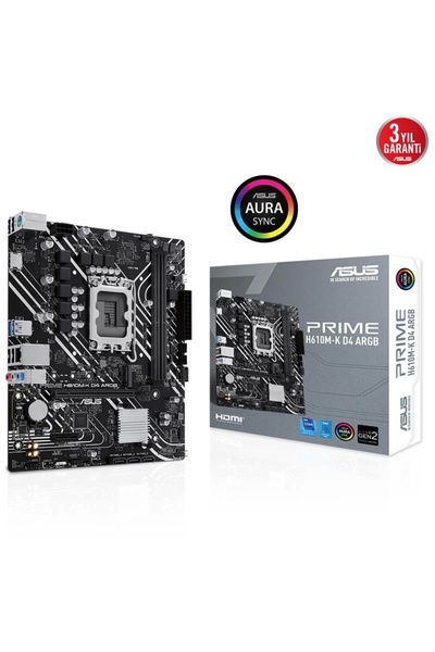ASUS Prime H610m-k D4 Argb Ddr4 3200mhz 1xhdmı 1xm.2 Usb 3.2 Matx 1700p (12. ...