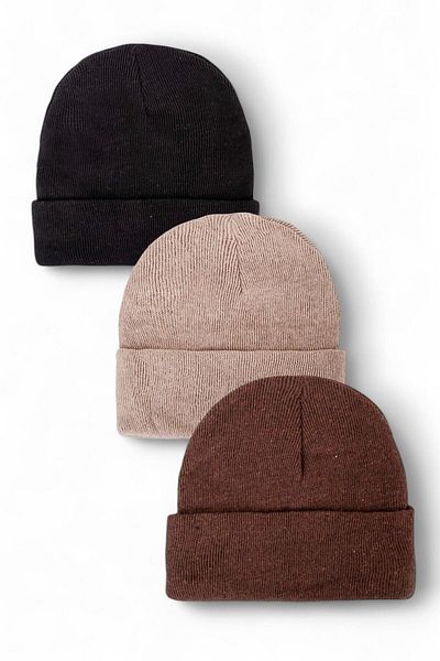 Eke Tekstil Unisex Folded Black, white, gray 3-Piece Beret Set