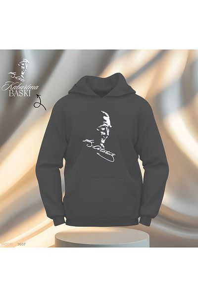 Gölge Store Ataturk Slueti Printed Embossed Design - Ανδρικό Γυναικείο Φούτερ, Slimfit Hoodie