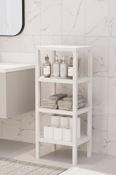 Tiklasende Ombeg 4 Tiers Modular Shelf Bathroom Cabinet White Kitchen Balcony Living Room Garden Cabinet Practical Assembly