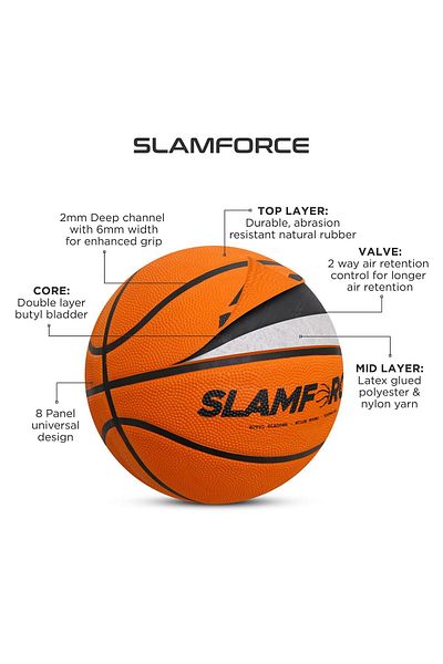 Nivia Slamforce Basketball | Orange | Size 7 | Rubber Moulded | 8 Panels | Latex Bladder Core