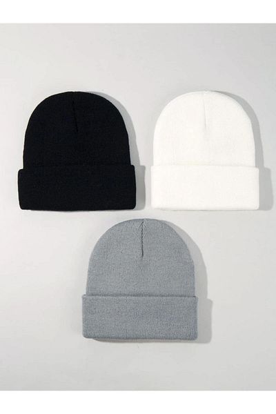 Eke Tekstil Unisex složená černá, bílá, šedá sada 3dílných baretů