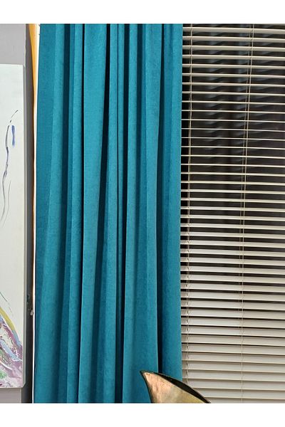 venedik home Petrol Color Island Background Curtain Luxury Velvet Textured Straight Stitching Extrafor Drawstring 1St Quality and Workmanship
