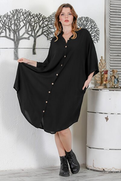 Chiccy Φόρεμα Judge Collar Black Oversize - 3/4 μανίκι με κρυφή τσέπη, Casual 121 87