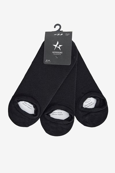 ALTINYILDIZ CLASSICS Men's Black Silicone Supported 3-Piece Sneaker Socks